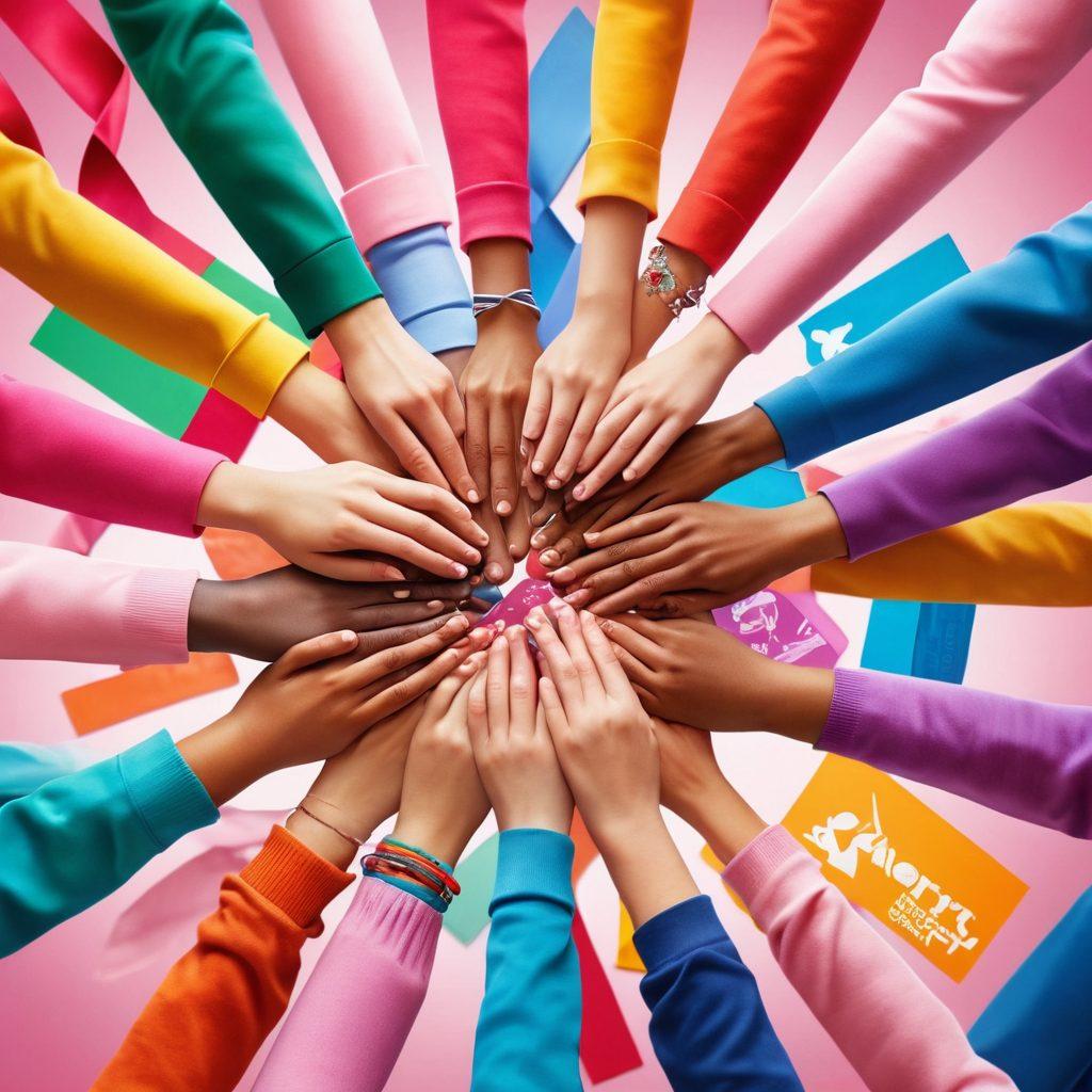 A compassionate scene depicting a diverse group of people engaged in a heated discussion about cancer care, surrounded by educational materials and supportive resources. Include vibrant illustrations of cancer awareness symbols, such as ribbons, intertwined with hands symbolizing solidarity. The setting should convey a warm and inviting atmosphere that highlights empowerment through education. super-realistic. vibrant colors. soft focus.